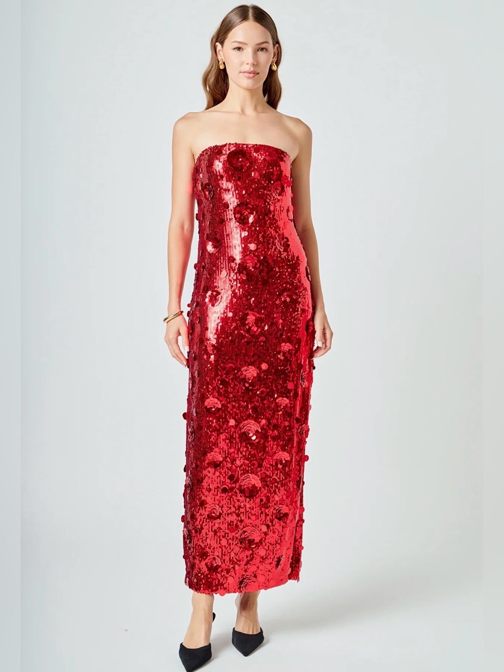 Endless Rose Red Sequined Strapless Evening Midi Dress – NWT – Small #D18